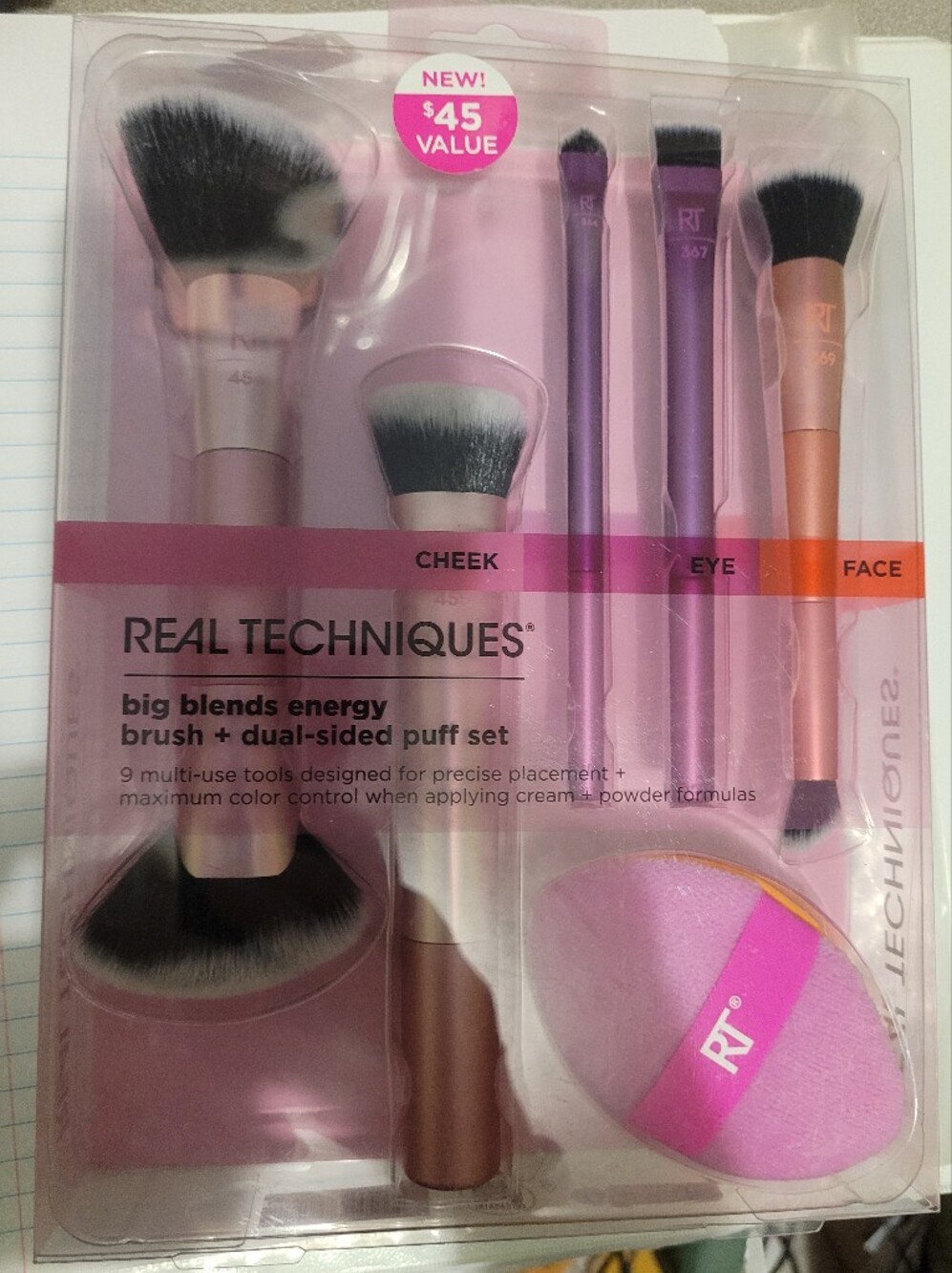 Real Techniques Pink Makeup Brush and Puff Set - Multi-Color
